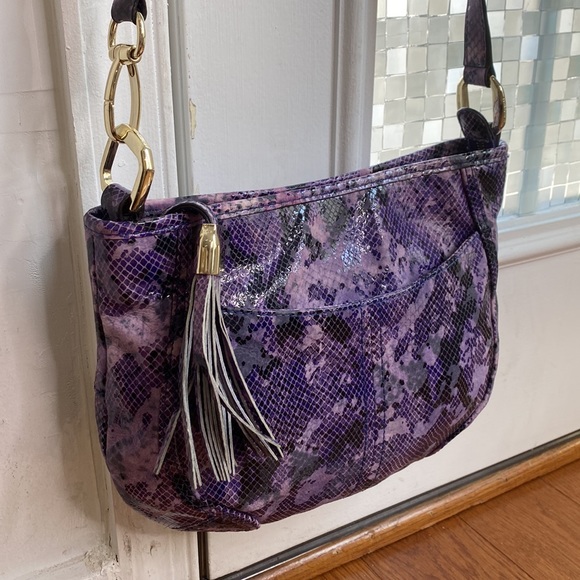 💕 B. Makowsky purple black snakeskin leather crossbody bag 💕 - Picture 2 of 14